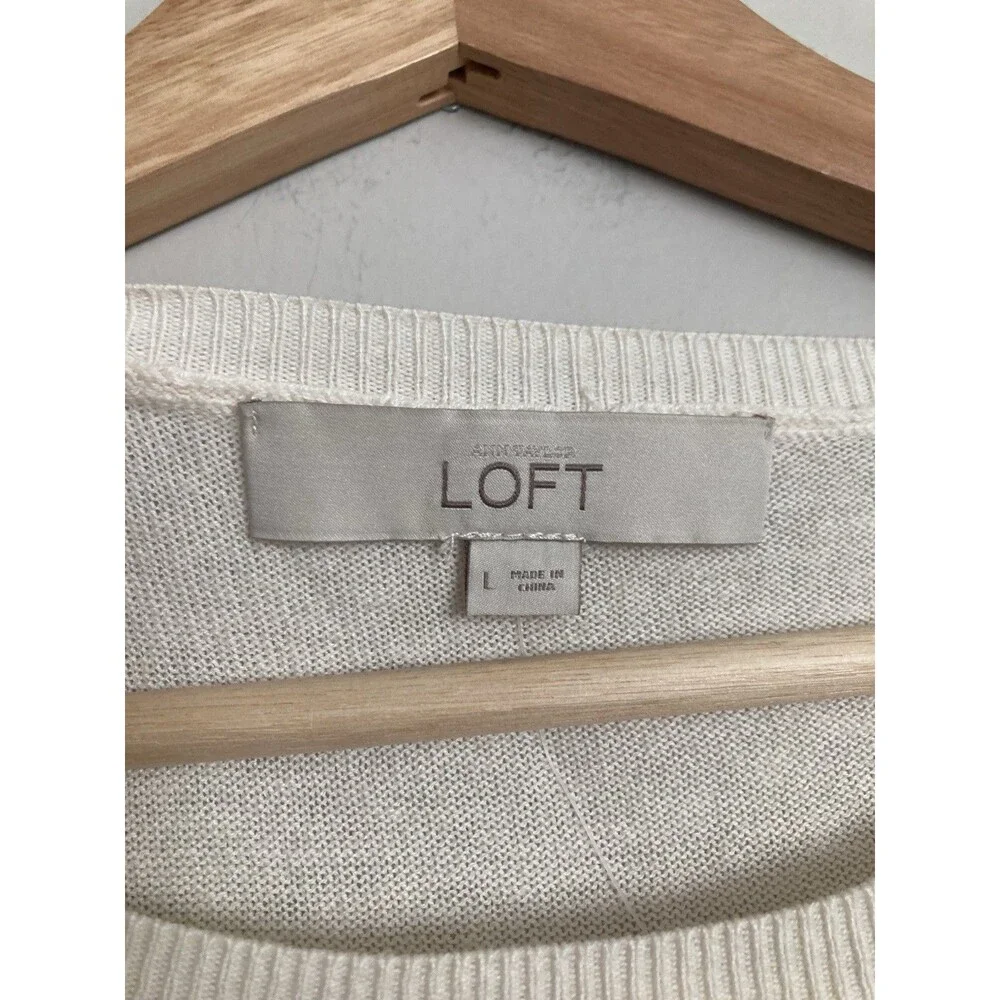 New LOFT Lace Appliqué Knit Sweater LARGE Ivory Long Sleeve